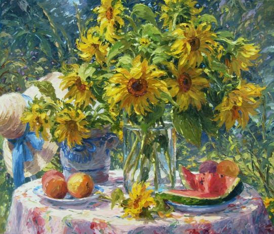 Słoneczniki na stole 