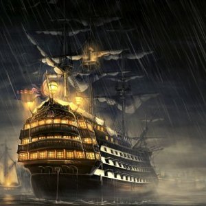 Ship rain sea